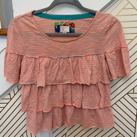 Anthropologie Tops - ANTHROPOLOGIE Postmark / Striped Ruffle Top
